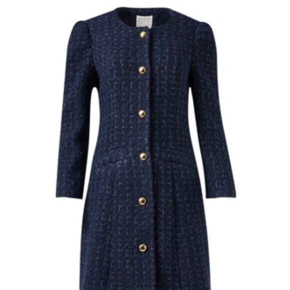 Current Season! Brand New Sail to Sable Navy Metallic Tweed Button Front Coat, M - Picture 5 of 7